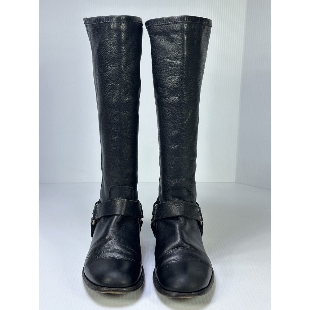 Frye Phillip Harness Tall Riding Boots Black Zip 3467850 sz 8.5 B